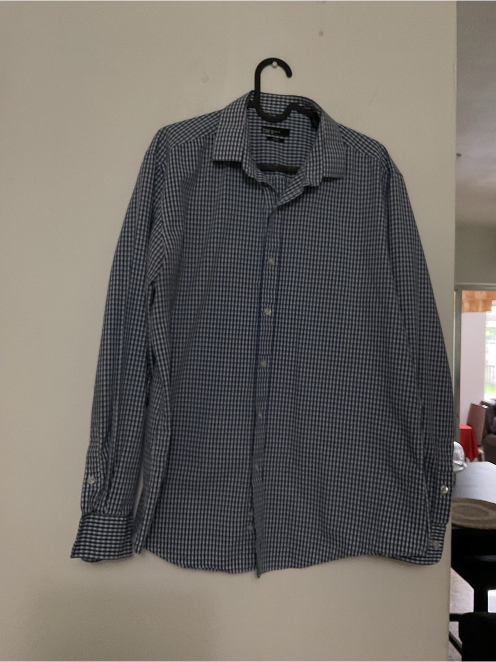 Bar III Men's Navy and White Gingham Dress Shirt size L slim fit